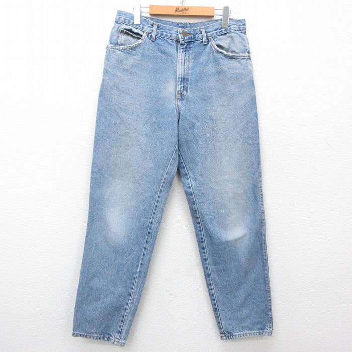 W32★古着 ジーンズ メンズ 90年代 90s ヒゲ コットン USA製 紺 ネイビー デニム 【spe】 25apr11 中古 ボトムス ジーパン Gパン ロング パンツ