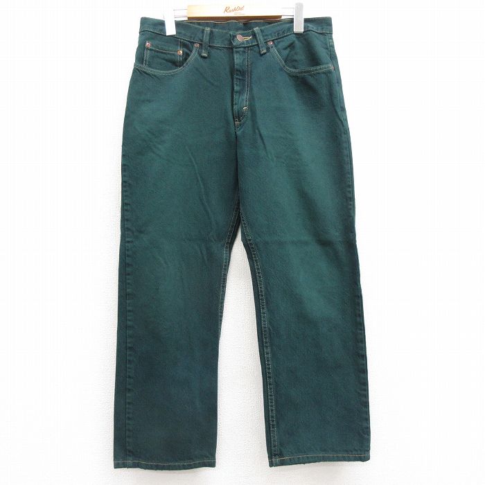 W32★古着ラングラー ジーンズ メンズ コットン 濃緑 グリーン デニム 【spe】 25apr11 中古 ボトムス ジーパン Gパン ロング パンツ