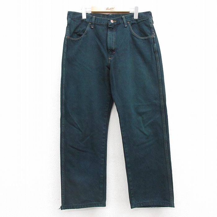 W36★古着 ラスラー ジーンズ メンズ コットン 濃緑 グリーン デニム 25apr12 中古 ボトムス ジーパン Gパン ロング パンツ