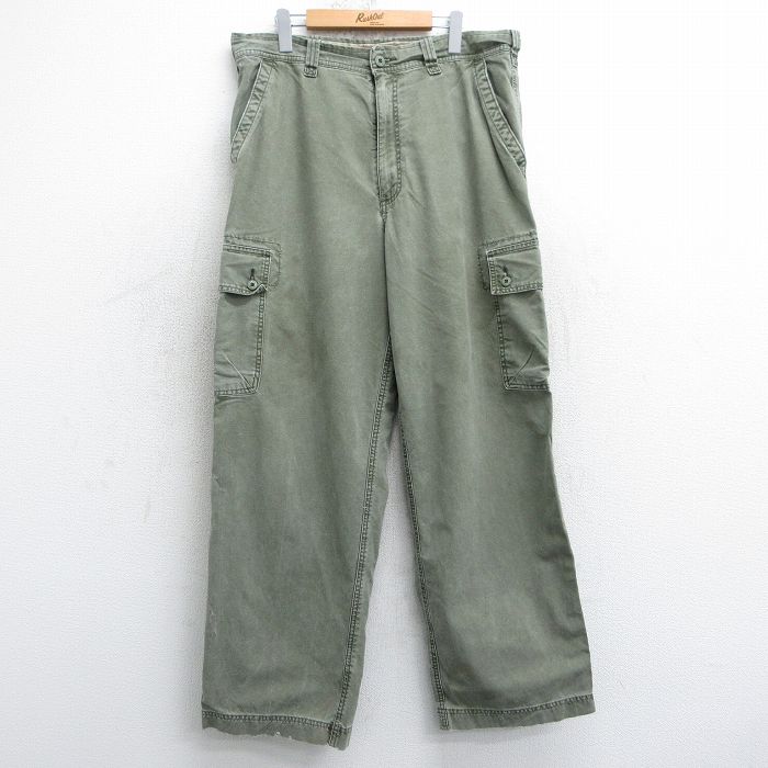 W36★古着 オールドネイビー OLD NAVY カーゴ パンツ メンズ ダック地 コットン 濃緑 グリーン 25apr12 中古 ボトムス ロング
