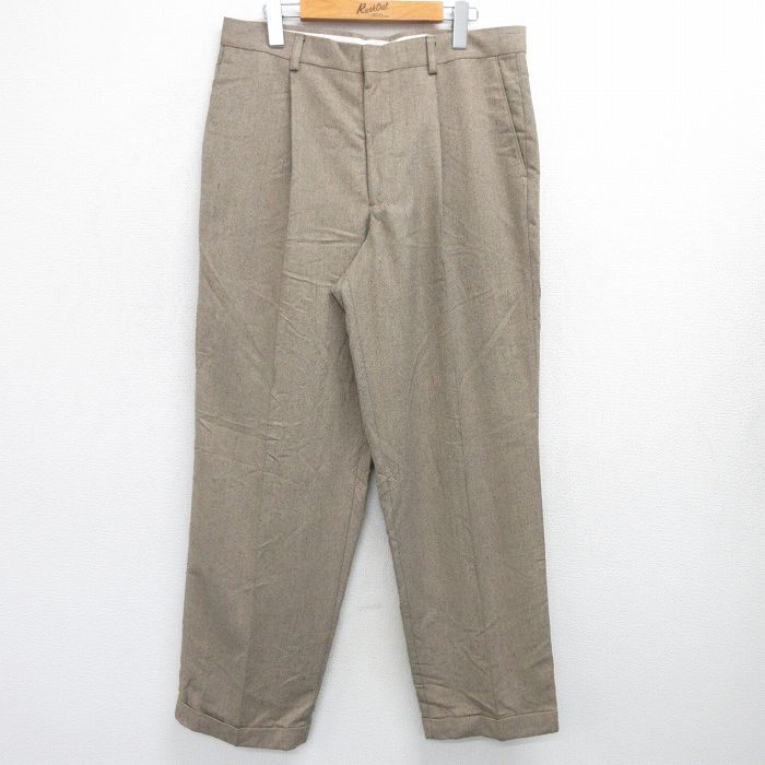 W34★古着 ペリーエリス スラックス パンツ メンズ 90年代 90s ベージュ カーキ 25apr12 中古 ボトムス ロング