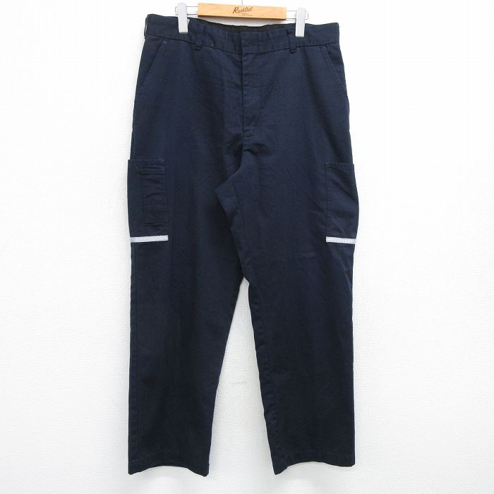 W35★古着 ワーク パンツ メンズ FedEx リフレクター 紺 ネイビー 25apr12 中古 ボトムス ロング