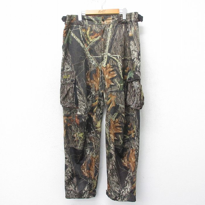 W39★古着 ハンティング カーゴ パンツ メンズ モッシーオーク ダブルニー 黒他 ブラック 迷彩 25apr12 中古 ボトムス ロング