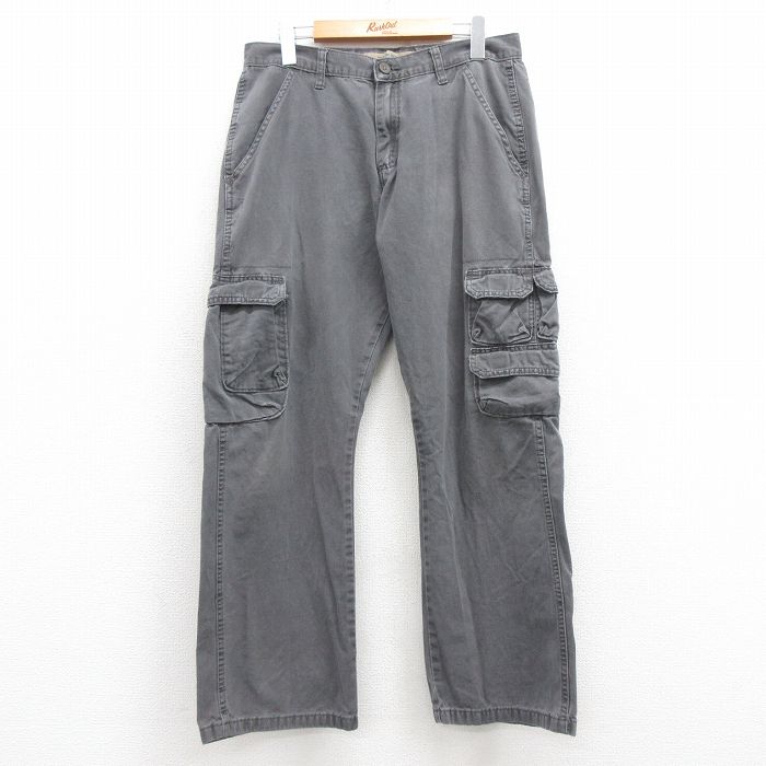 W32★古着 ラングラー Wrangler カーゴ パンツ メンズ コットン グレー 25apr12 中古 ボトムス ロング