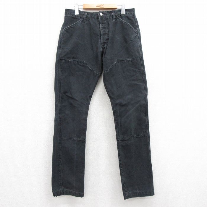 W33★古着 パンツ メンズ ダック地 ダブルニー コットン 黒 ブラック 25apr12 中古 ボトムス ロング