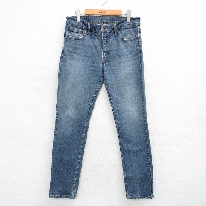 W33★古着 リーバイス Levis 511 ジーンズ メンズ ヒゲ 紺 ネイビー デニム 25apr14 中古 ボトムス ジーパン Gパン ロング パンツ
