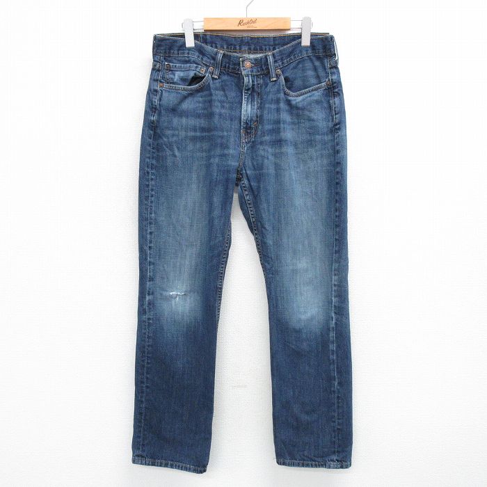 W34★古着 リーバイス Levis 514 ジーンズ メンズ ヒゲ コットン 紺 ネイビー デニム 25apr14 中古 ボトムス ジーパン Gパン ロング パンツ