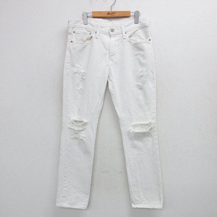 W34★古着 リーバイス Levis 511 ジーンズ メンズ 白 ホワイト デニム ダメージ加工 25apr14 中古 ボトムス ジーパン Gパン ロング パンツ