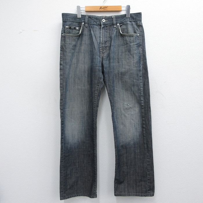 W34★古着 BOSS ジーンズ メンズ コットン 濃紺 ネイビー デニム 25apr14 中古 ボトムス ジーパン Gパン ロング パンツ