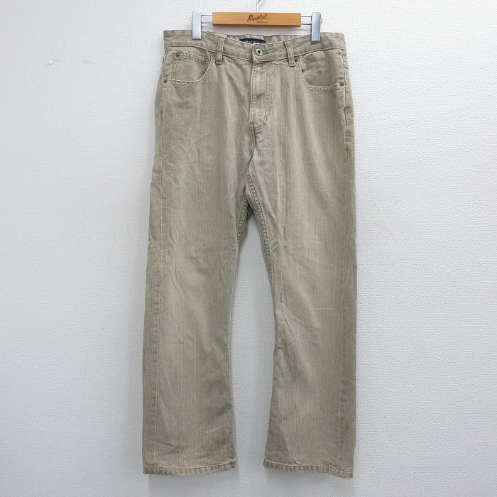 W33★古着 トミーヒルフィガー TOMMY HILFIGER ブランド ジーンズ メンズ コットン ベージュ カーキ 25apr14 中古 ボトムス ジーパン Gパン ロング パンツ