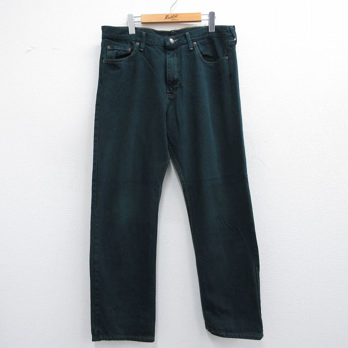 W36★古着 ラングラー Wrangler ジーンズ メンズ コットン 緑 グリーン デニム 25apr14 中古 ボトムス ジーパン Gパン ロング パンツ
