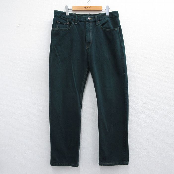 【50%OFF】W35★古着 ラングラー Wrangler ジーンズ メンズ コットン 緑 グリーン デニム 25apr14 中古 ボトムス ジーパン Gパン ロング パンツ