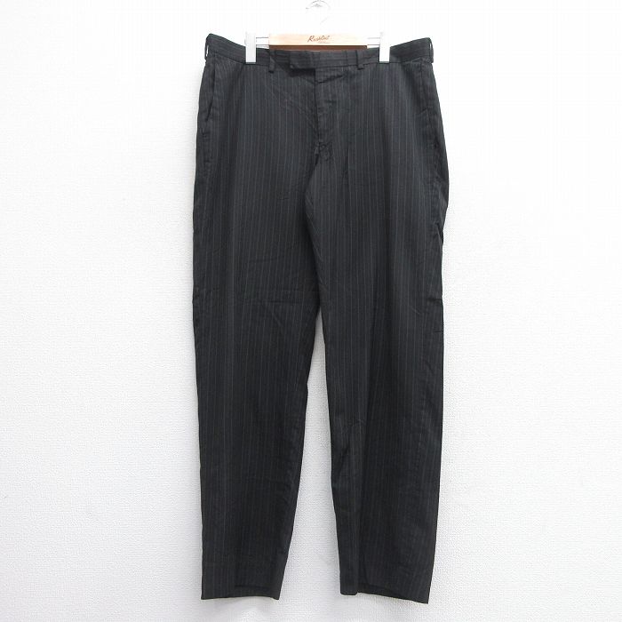 W36★古着 ペリーエリス スラックス パンツ メンズ 黒他 ブラック ストライプ 25apr14 中古 ボトムス ロング
