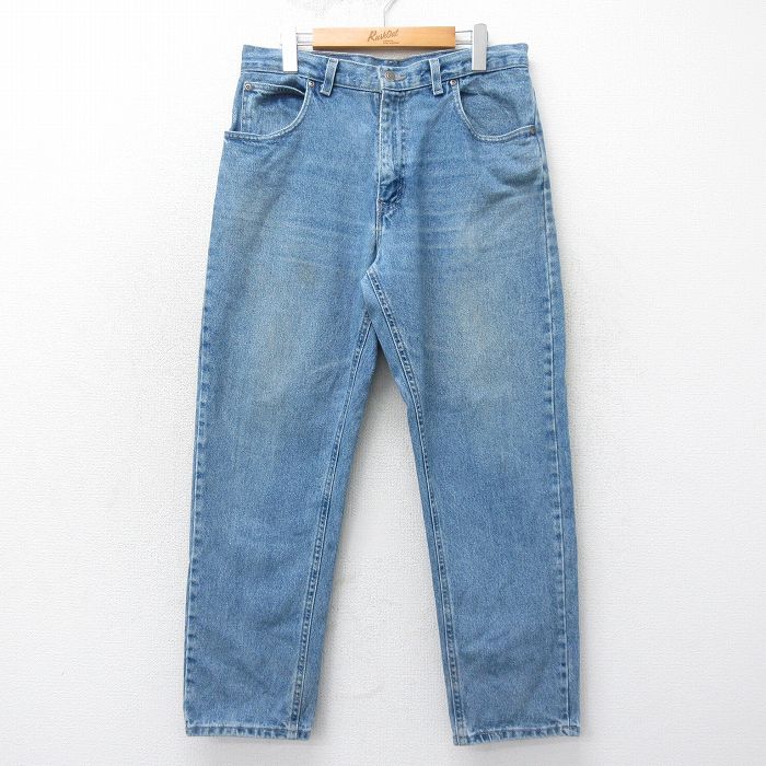 W34★古着 FADED GLORY ジーンズ メンズ 90年代 90s ヒゲ コットン USA製 紺 ネイビー デニム 25apr14 中古 ボトムス ジーパン Gパン ロング パンツ