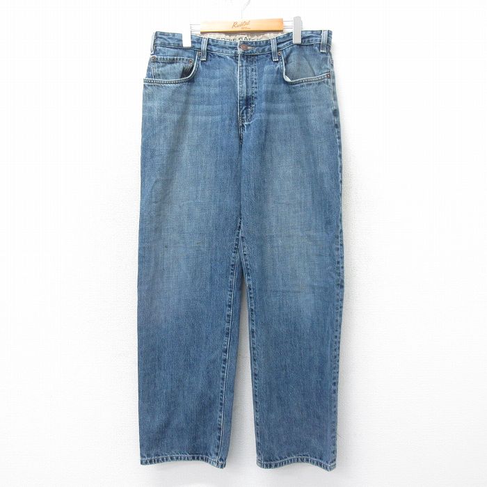 W36★古着 エディーバウアー ジーンズ メンズ 00年代 00s ヒゲ コットン 紺 ネイビー デニム 25apr14 中古 ボトムス ジーパン Gパン ロング パンツ