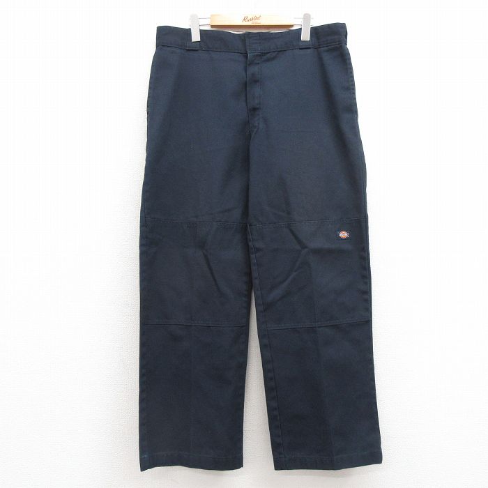 W37★古着 ディッキーズ Dickies ワーク パンツ メンズ ダブルニー 紺 ネイビー 25apr15 中古 ボトムス ロング