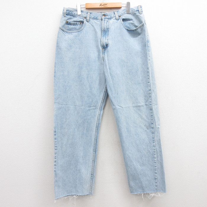 W35★古着 ジーンズ メンズ 90年代 90s コットン USA製 紺 ネイビー デニム 25apr15 中古 ボトムス ジーパン Gパン ロング パンツ
