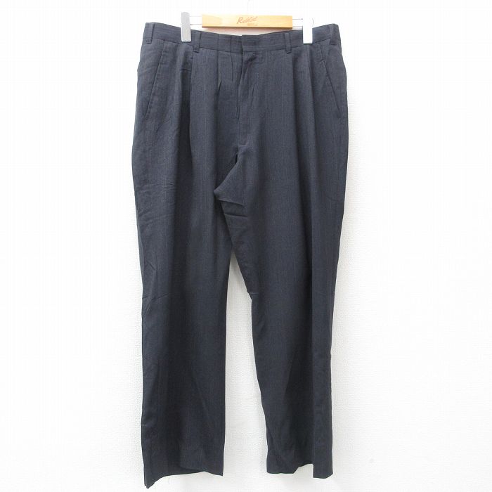 W35★古着 スラックス パンツ メンズ 80年代 80s USA製 タロン 濃紺 ネイビー ストライプ 25apr16 中古 ボトムス ロング