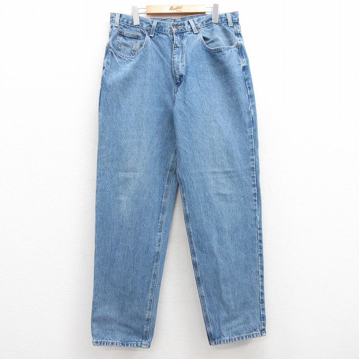 W34★古着 ジーンズ メンズ コットン 紺 ネイビー デニム 25apr16 中古 ボトムス ジーパン Gパン ロング パンツ