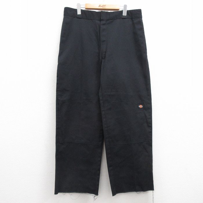 W36★古着 ディッキーズ Dickies ワーク パンツ メンズ ダブルニー 黒 ブラック 25apr16 中古 ボトムス ロング