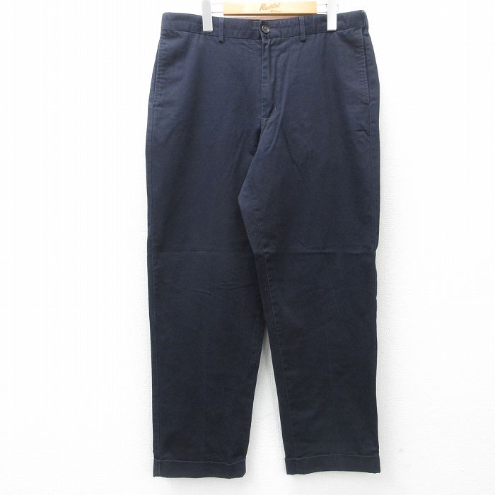 W34★古着 ランズエンド パンツ メンズ コットン 濃紺 ネイビー 25apr16 中古 ボトムス ロング