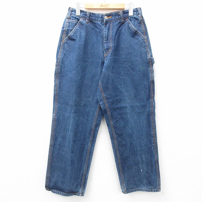 W29★古着 ペインター パンツ メンズ コットン 紺 ネイビー デニム 25apr16 中古 ボトムス ロング