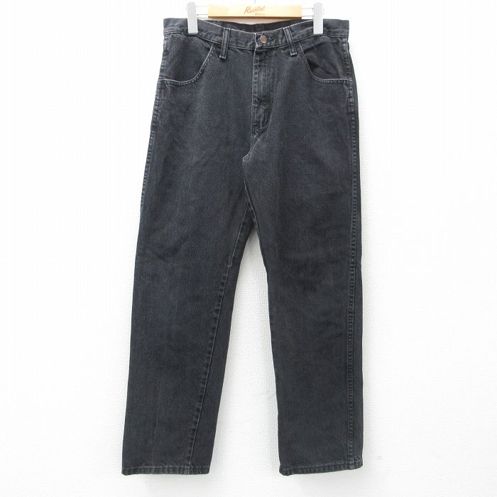 W32★古着 ラスラー ジーンズ メンズ コットン 黒 ブラック デニム 25apr16 中古 ボトムス ジーパン Gパン ロング パンツ