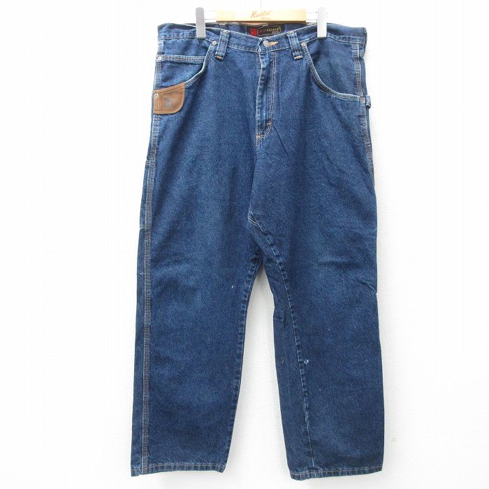 W37★古着 ラングラー Wrangler ペインター パンツ メンズ コットン 濃紺 ネイビー デニム 【spe】 25apr16 中古 ボトムス ロング