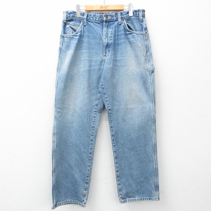 W33★古着 ディッキーズ Dickies ペインター パンツ メンズ ヒゲ コットン 紺 ネイビー デニム 【spe】 25apr16 中古 ボトムス ロング
