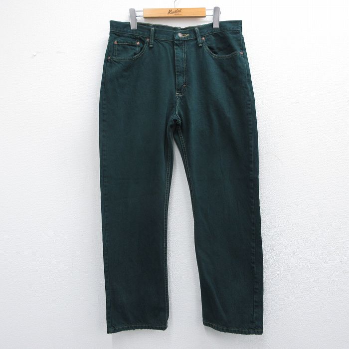 W33★古着 ラングラー Wrangler ジーンズ メンズ コットン 緑 グリーン デニム 25apr17 中古 ボトムス ジーパン Gパン ロング パンツ