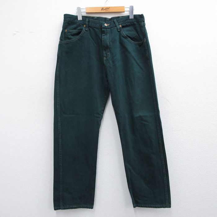 【20%OFF】W33★古着 ラングラー Wrangler ジーンズ メンズ コットン 緑 グリーン デニム 【spe】 25apr17 中古 ボトムス ジーパン Gパン ロング パンツ