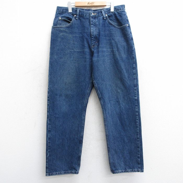 W36★古着 ラングラー Wrangler ジーンズ メンズ ヒゲ コットン 紺 ネイビー デニム 25apr17 中古 ボトムス ジーパン Gパン ロング パンツ