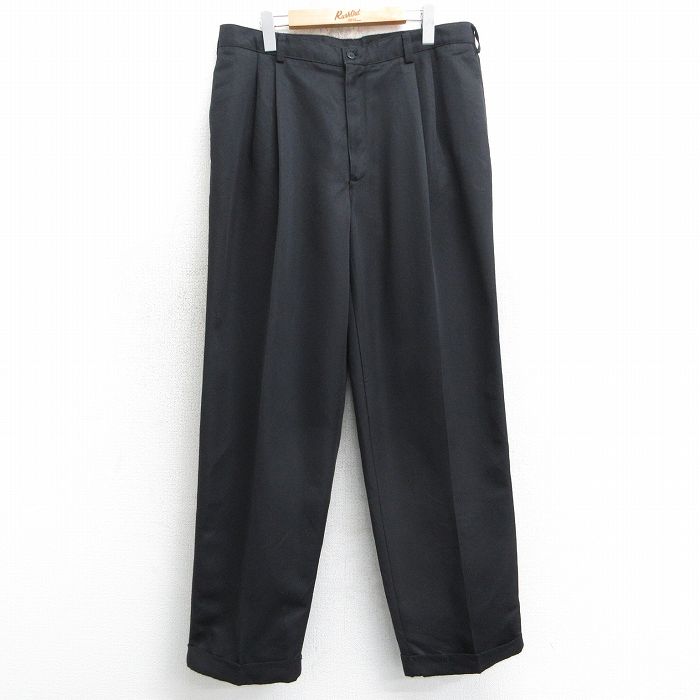 W36★古着 スラックス パンツ メンズ 黒 ブラック 25apr17 中古 ボトムス ロング