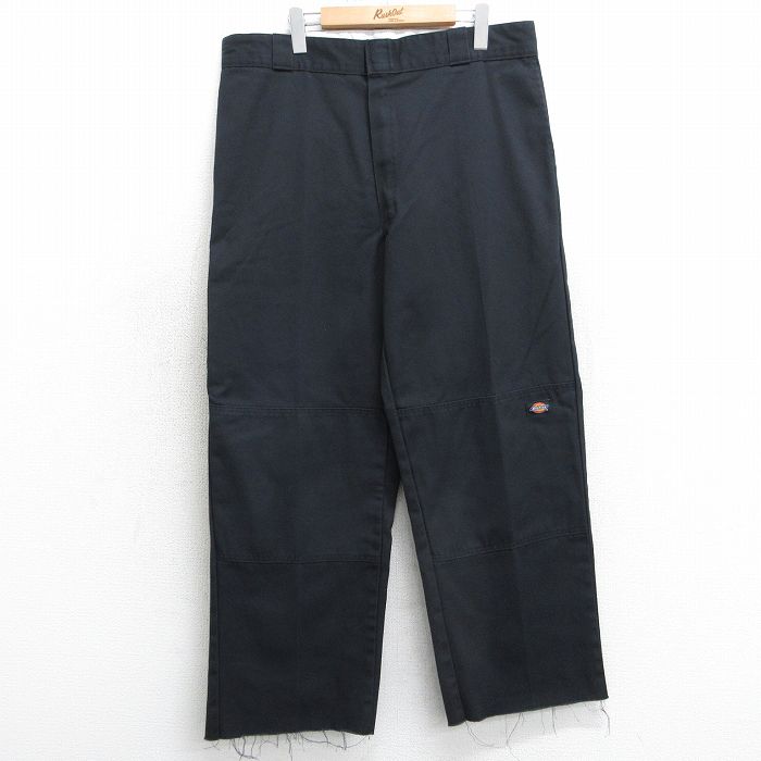 W37★古着 ディッキーズ Dickies ワーク パンツ メンズ ダブルニー 黒 ブラック 25apr17 中古 ボトムス ロング