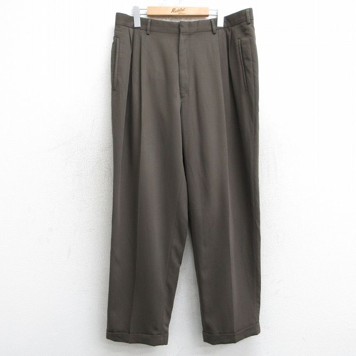 W36★古着 スラックス パンツ メンズ 80年代 80s タロン 濃茶 ブラウン 25apr17 中古 ボトムス ロング
