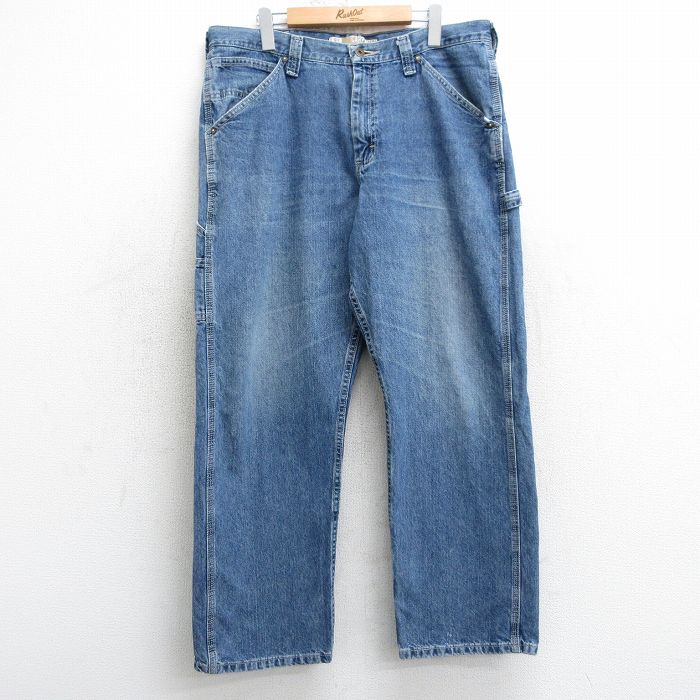 W36★古着 リー Lee ペインター パンツ メンズ ヒゲ コットン 紺 ネイビー デニム 【spe】 25apr17 中古 ボトムス ロング