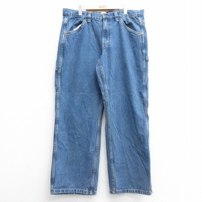 W39★古着 ペインター パンツ メンズ 大きいサイズ コットン 紺 ネイビー デニム 25apr18 中古 ボトムス ロング