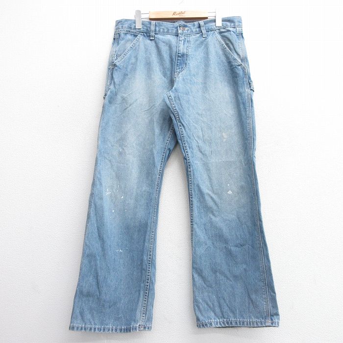 W35★古着 オールドネイビー OLD NAVY ペインター パンツ メンズ コットン 薄紺 ネイビー デニム 25apr18 中古 ボトムス ロング