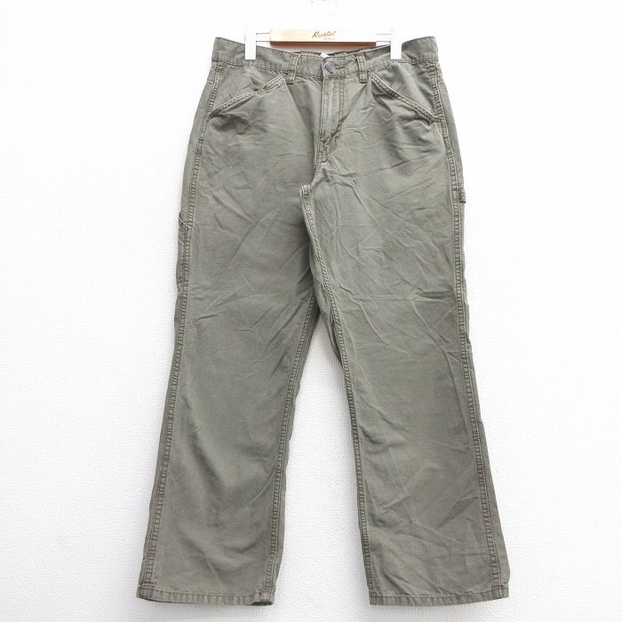 W35★古着 ペインター パンツ メンズ ダック地 コットン 濃緑 グリーン 25apr18 中古 ボトムス ロング
