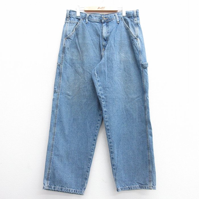 W36★古着 ペインター パンツ メンズ コットン 紺 ネイビー デニム 25apr18 中古 ボトムス ロング