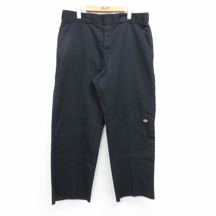 W36★古着 ディッキーズ Dickies ワーク パンツ メンズ ダブルニー 黒 ブラック 25apr18 中古 ボトムス ロング