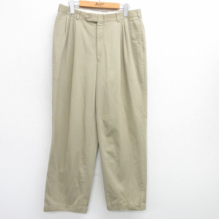 【50%OFF】W34★古着 スラックス パンツ メンズ 80年代 80s タロン ベージュ系 カーキ 25apr18 中古 ボトムス ロング