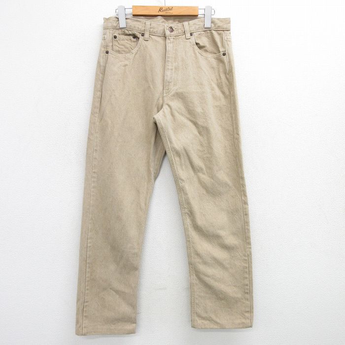 W31★古着 カルバンクライン Calvin Klein ジーンズ メンズ 90年代 90s コットン USA製 ベージュ カーキ デニム 25apr18 中古 ボトムス ジーパン Gパン ロング パンツ