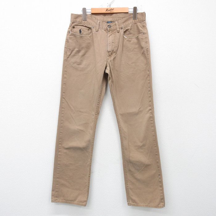 W34★古着 ラルフローレン Ralph Lauren ブランド パンツ メンズ ワンポイントロゴ コットン ベージュ カーキ 25apr21 中古 ボトムス ロング