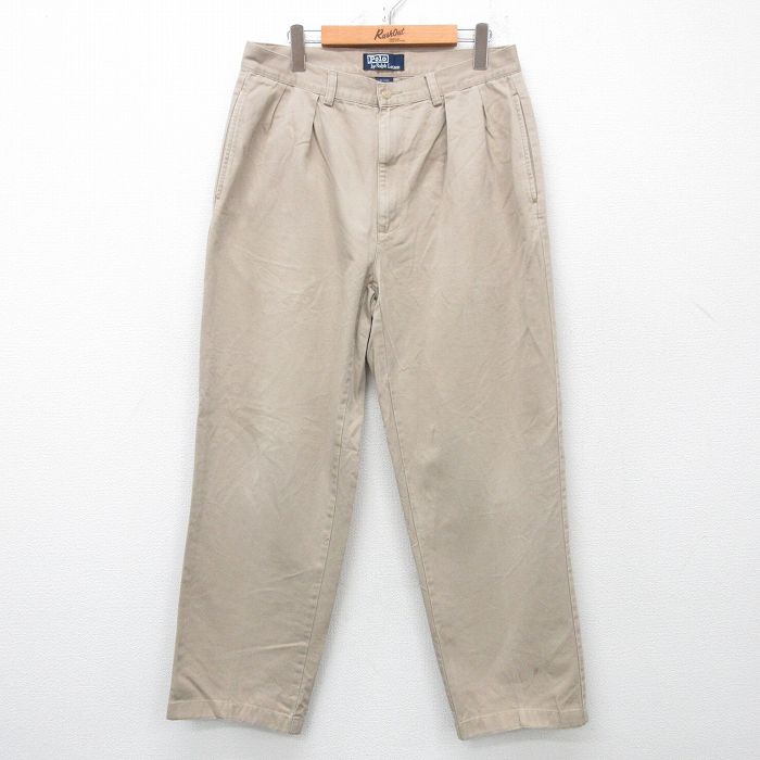 W33★古着 ラルフローレン Ralph Lauren ブランド チノ パンツ チノパン メンズ 90年代 90s ANDREW コットン ベージュ カーキ 25apr21 中古 ボトムス ロング