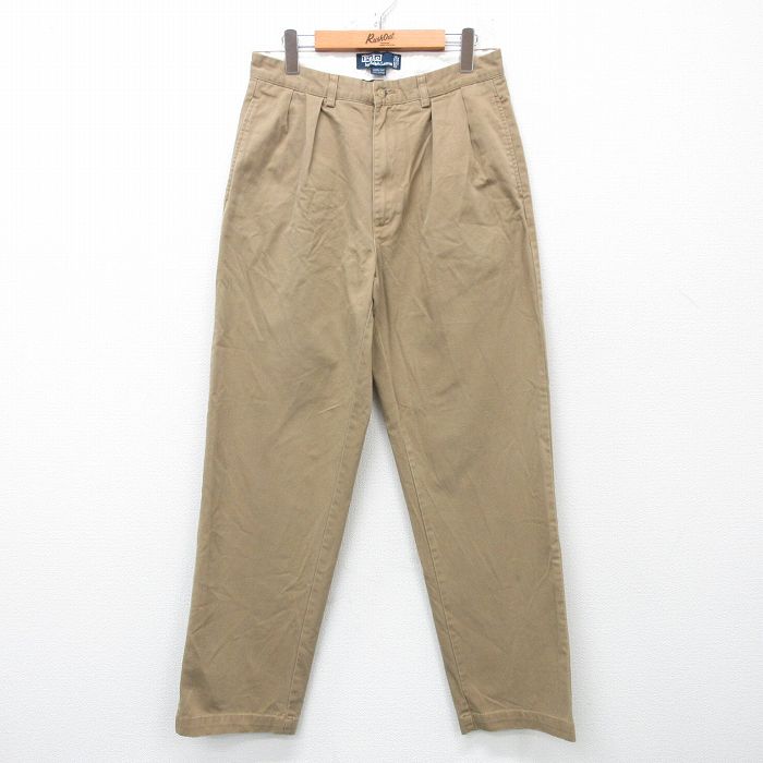 W31★古着 ラルフローレン Ralph Lauren ブランド チノ パンツ チノパン メンズ 90年代 90s ANDREW コットン ベージュ カーキ 【spe】 25apr21 中古 ボトムス ロング