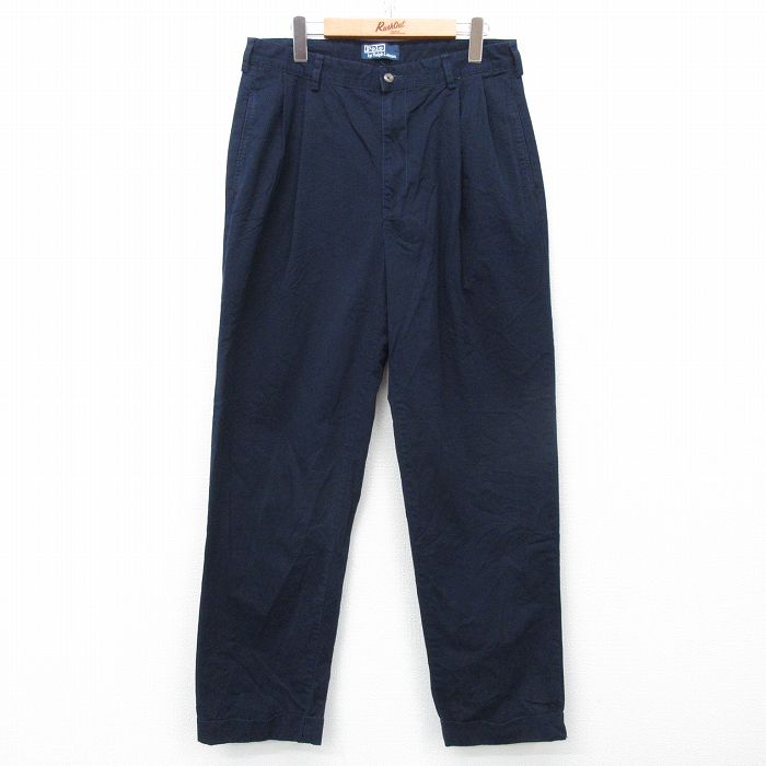 W34★古着 ラルフローレン Ralph Lauren ブランド パンツ メンズ 90年代 90s コットン 紺 ネイビー 25apr21 中古 ボトムス ロング