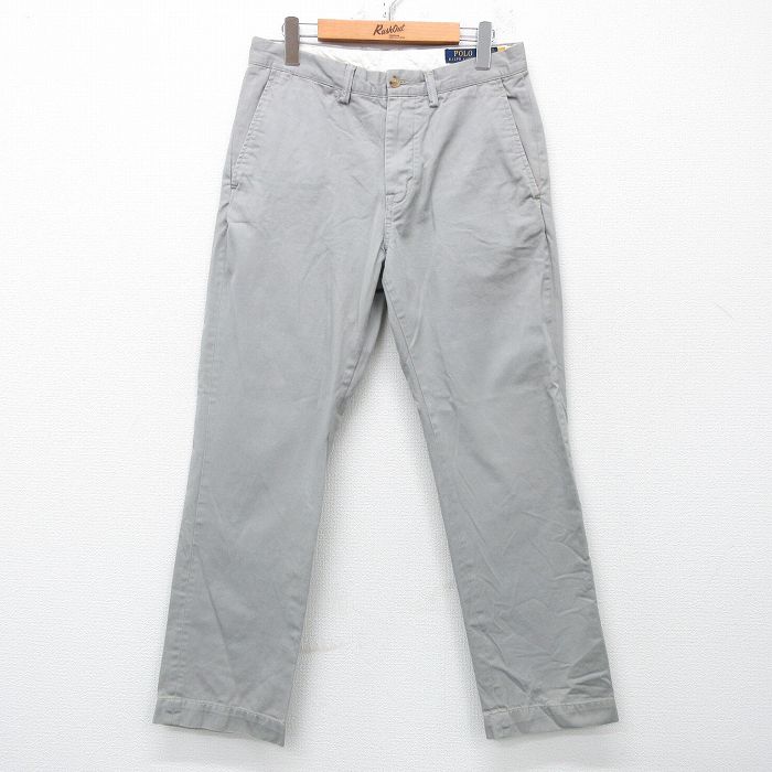 W31★古着 ラルフローレン Ralph Lauren ブランド パンツ メンズ ワンポイントロゴ コットン 薄グレー 25apr21 中古 ボトムス ロング