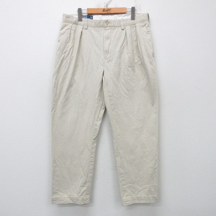 W35★古着 ラルフローレン Ralph Lauren ブランド チノ パンツ チノパン メンズ 90年代 90s ワンポイントロゴ ETHAN コットン 薄ベージュ カーキ 25apr21 中古 ボトムス ロング