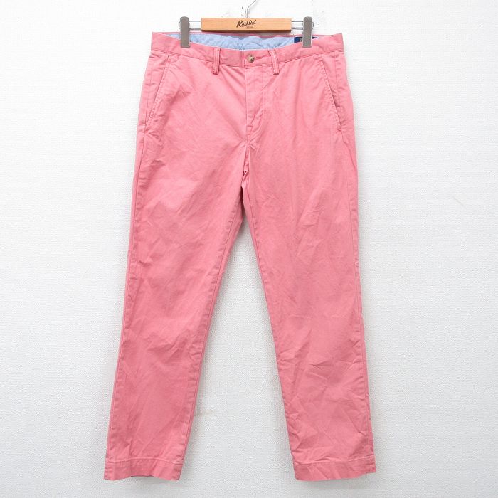 W34★古着 ラルフローレン Ralph Lauren ブランド パンツ メンズ ワンポイントロゴ ピンク 25apr21 中古 ボトムス ロング